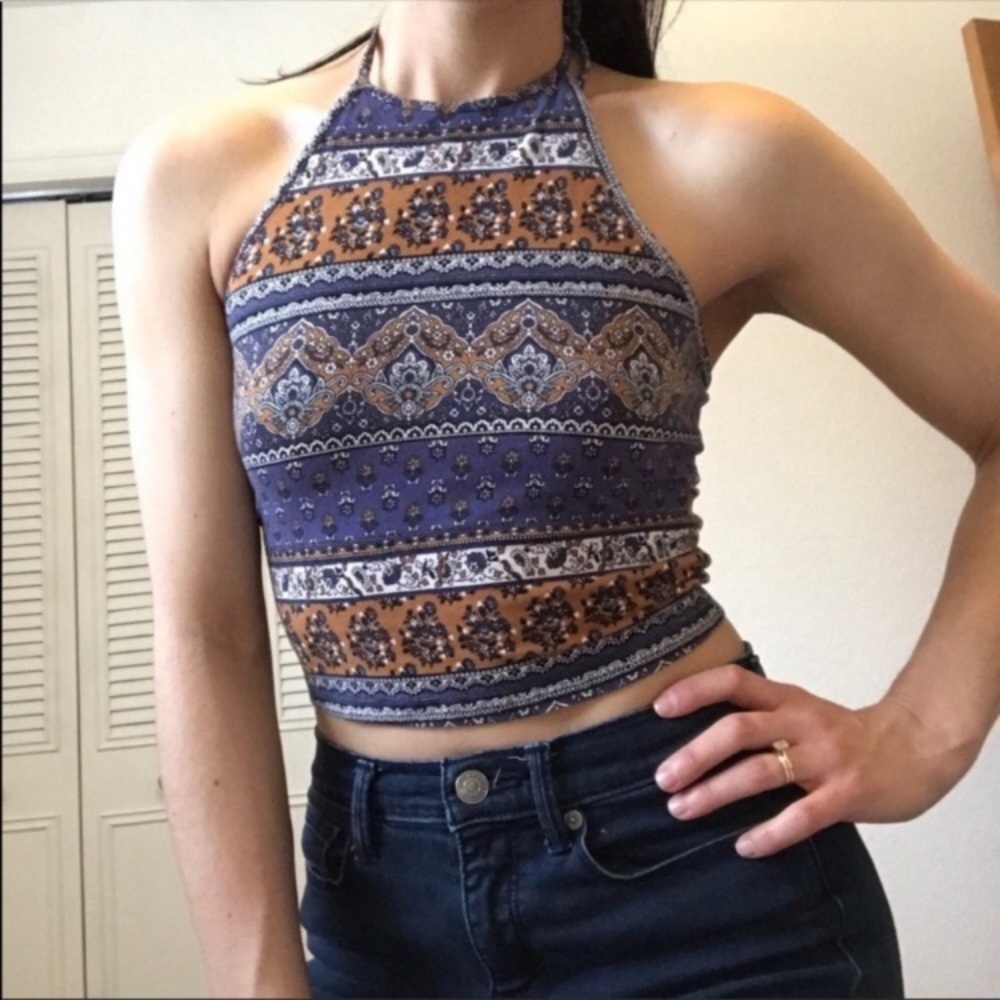 Forever 21 Patterned Halter Neck Crop Top